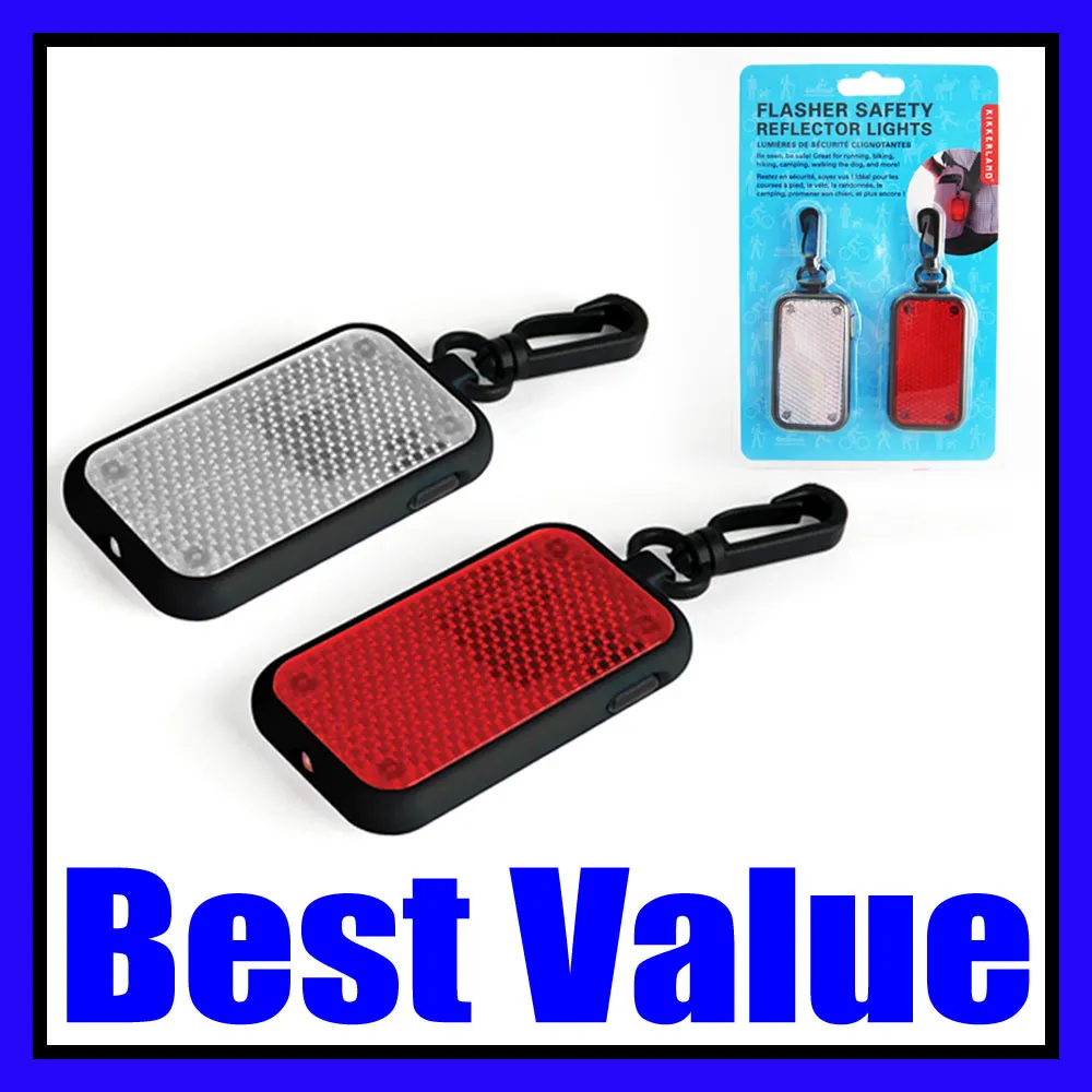 2 LED Flasher Safety Reflector Lights Bike Key Chain Hiking Jogging Walk Tag Pet