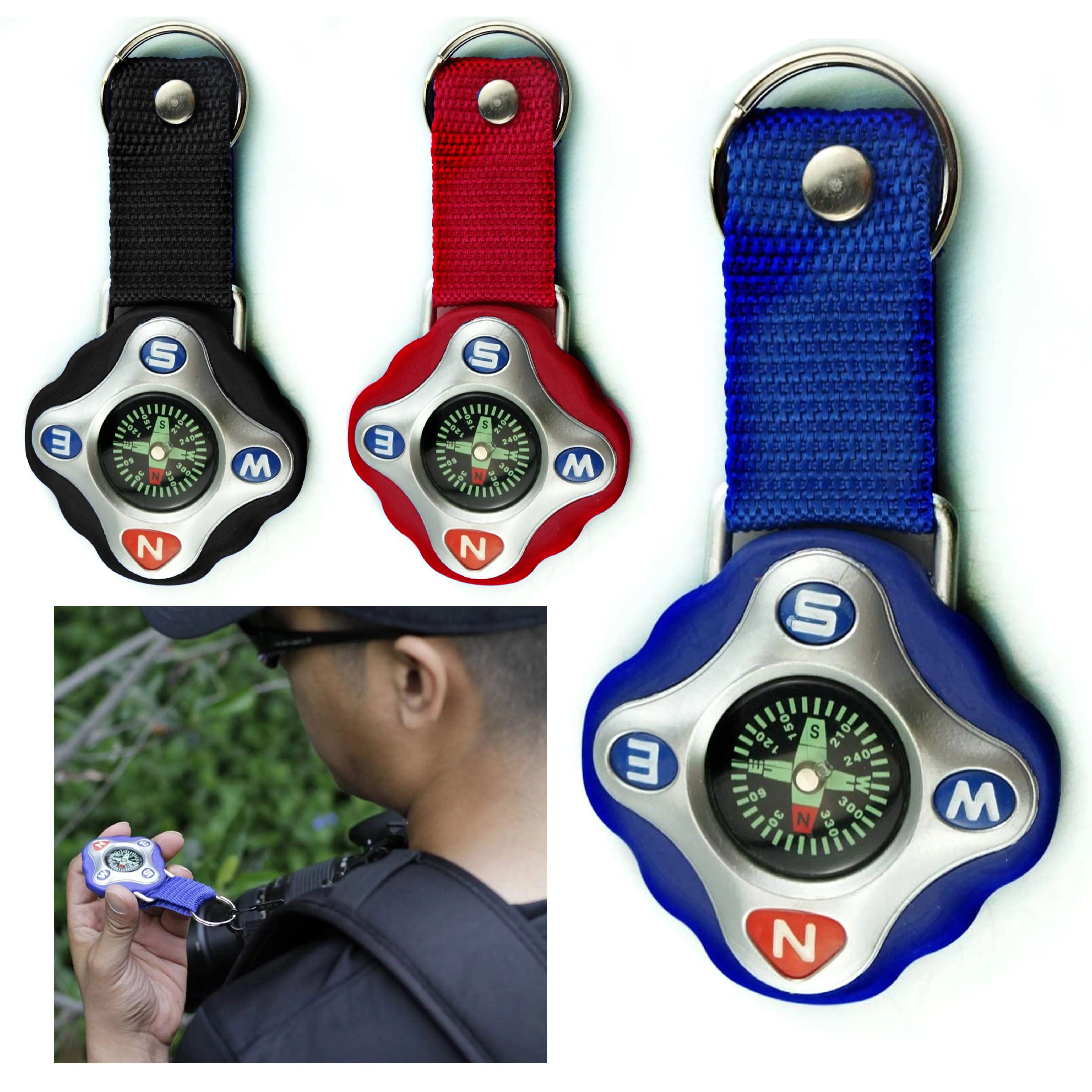 2 Pc Survival Outdoor Compass Liquid Filled Keychain Camping Hiking Military
