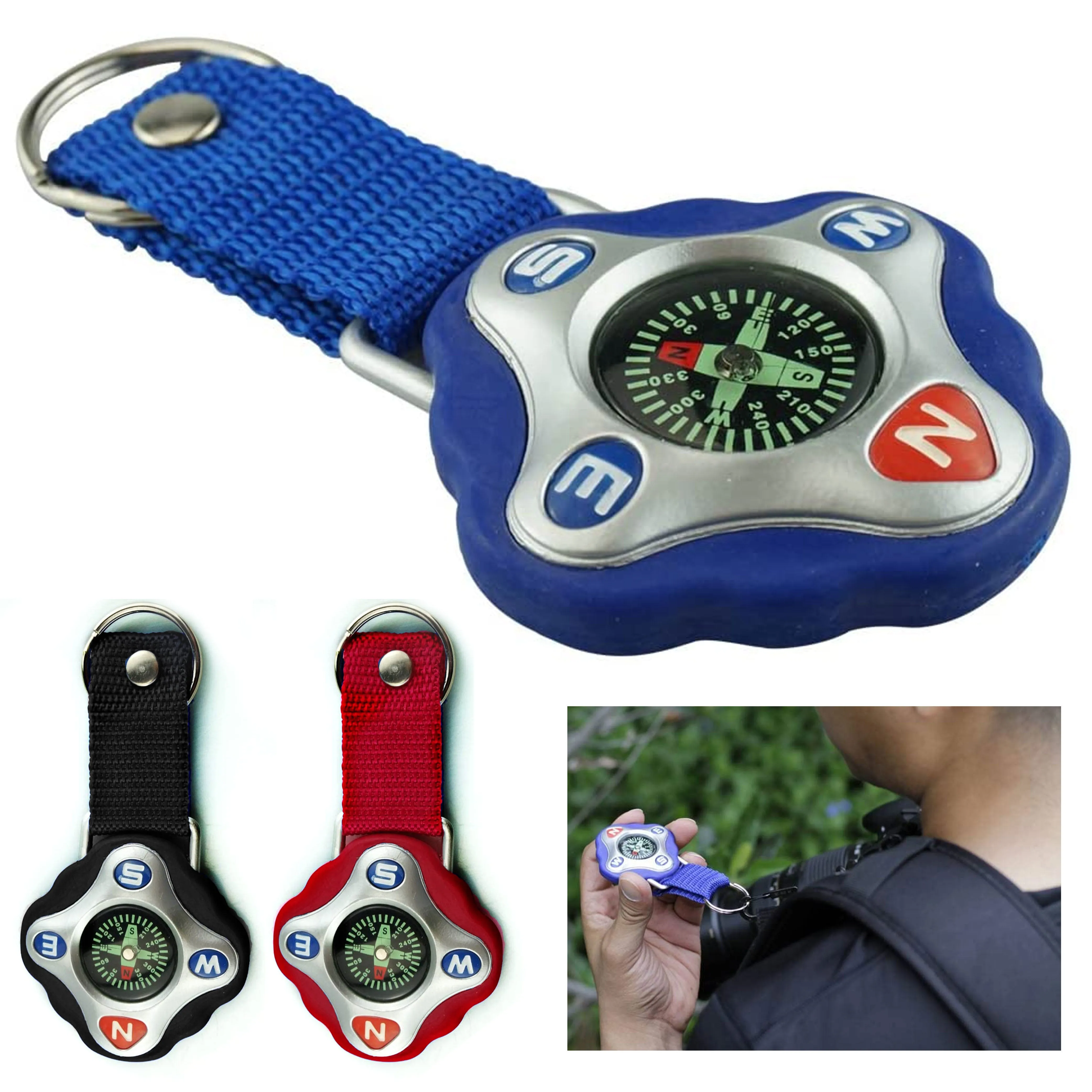2 Pc Survival Outdoor Compass Liquid Filled Keychain Camping Hiking Military