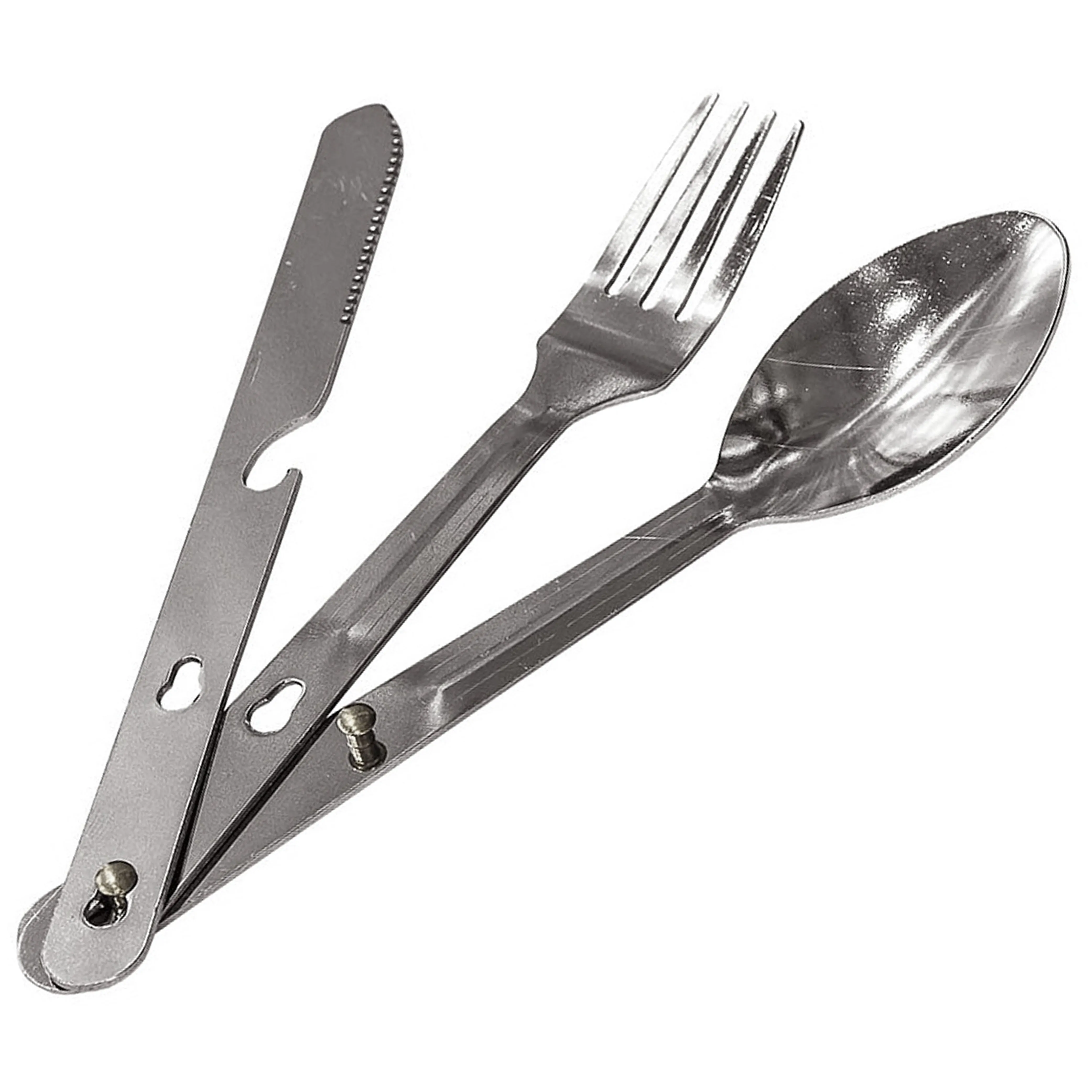 2 Sets 4 in 1 Eating Utensils Stainless Steel Camp Hiking Fork Knife Can Opener