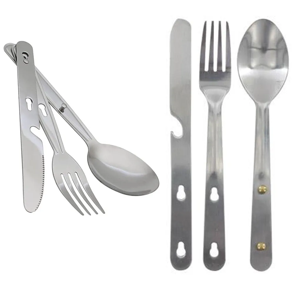 2 Sets Camping Cutlery 3 in 1 Eating Utensils Fork Knife Spoon Stainless Steel