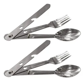 2 Sets Camping Cutlery 3 in 1 Eating Utensils Fork Knife Spoon Stainless Steel