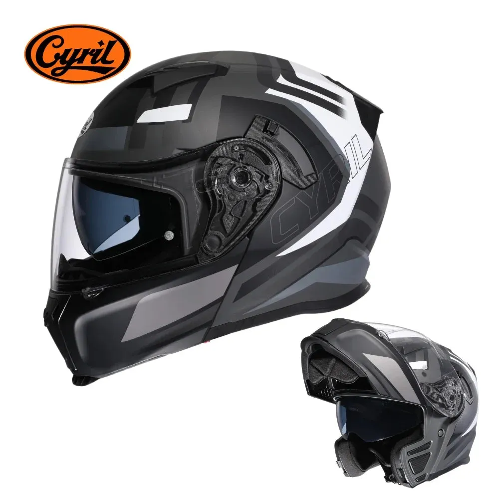 CYRIL Dual Visor Modular Flip-up Full Face Motorcycle Helmet DOT Approved