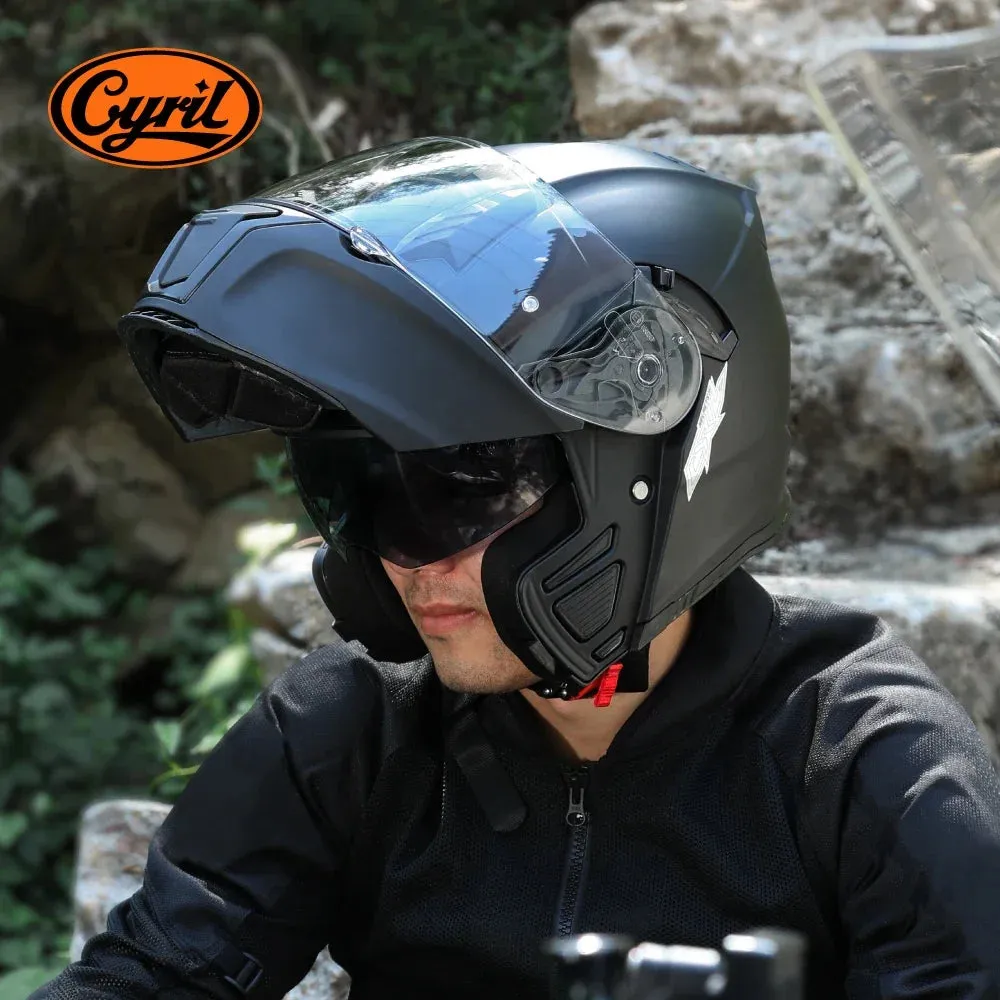 CYRIL Dual Visor Modular Flip-up Full Face Motorcycle Helmet DOT Approved