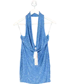 Oh Polly Blue Extreme Embellished Cowl Neck Mini Dress UK 6