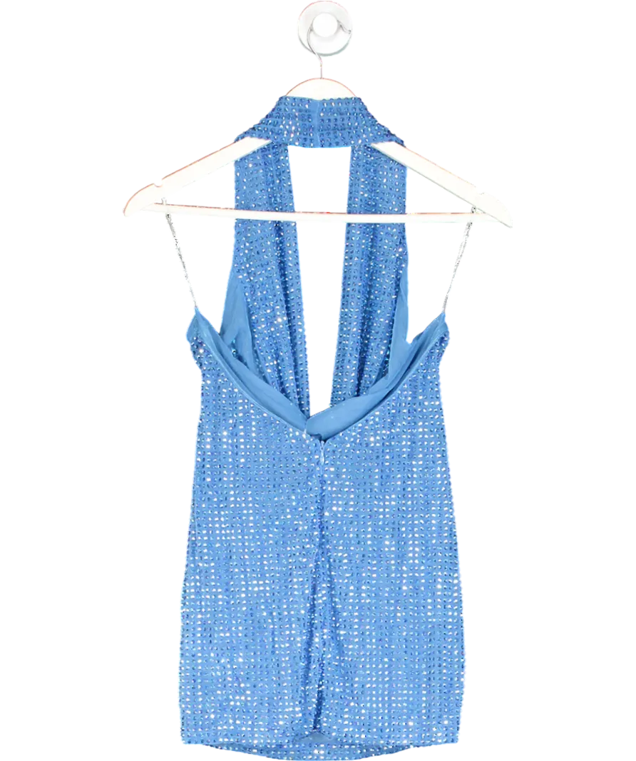 Oh Polly Blue Extreme Embellished Cowl Neck Mini Dress UK 6
