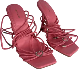 PrettyLittleThing Pink Extreme Strappy Square Toe Heeled Sandals UK 3 EU 36 👠