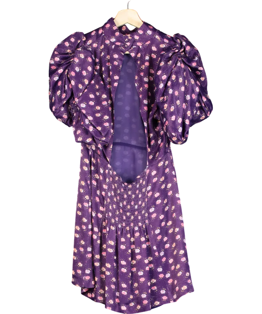 Rotate Dusk Floral Pansy Print Purple Extreme Puff Sleeve Mini Dress UK S