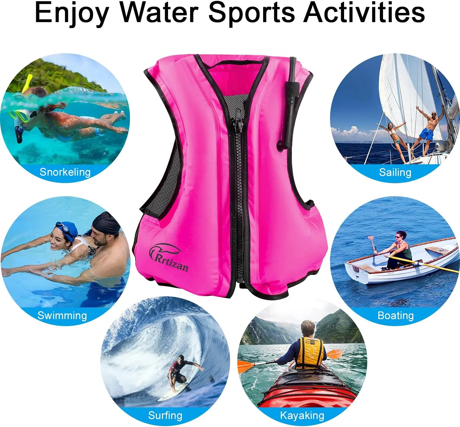 Rrtizan Inflatable Snorkel Vest for Adult, Travel Snorkeling Vest for Swimming, Snorkeling, Paddleboarding, Swim Vest Adult Suitable for 90-220lbs