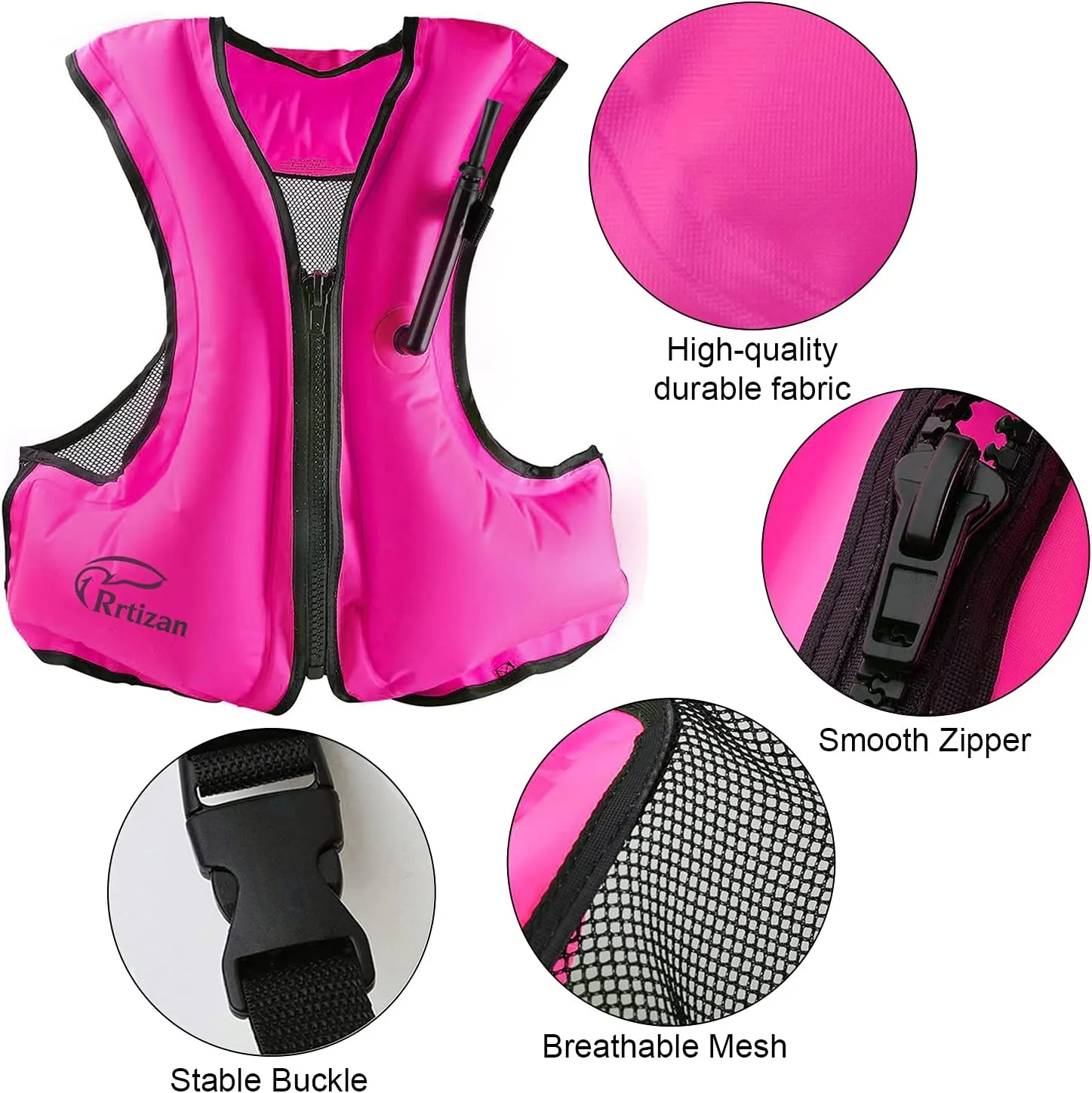 Rrtizan Inflatable Snorkel Vest for Adult, Travel Snorkeling Vest for Swimming, Snorkeling, Paddleboarding, Swim Vest Adult Suitable for 90-220lbs