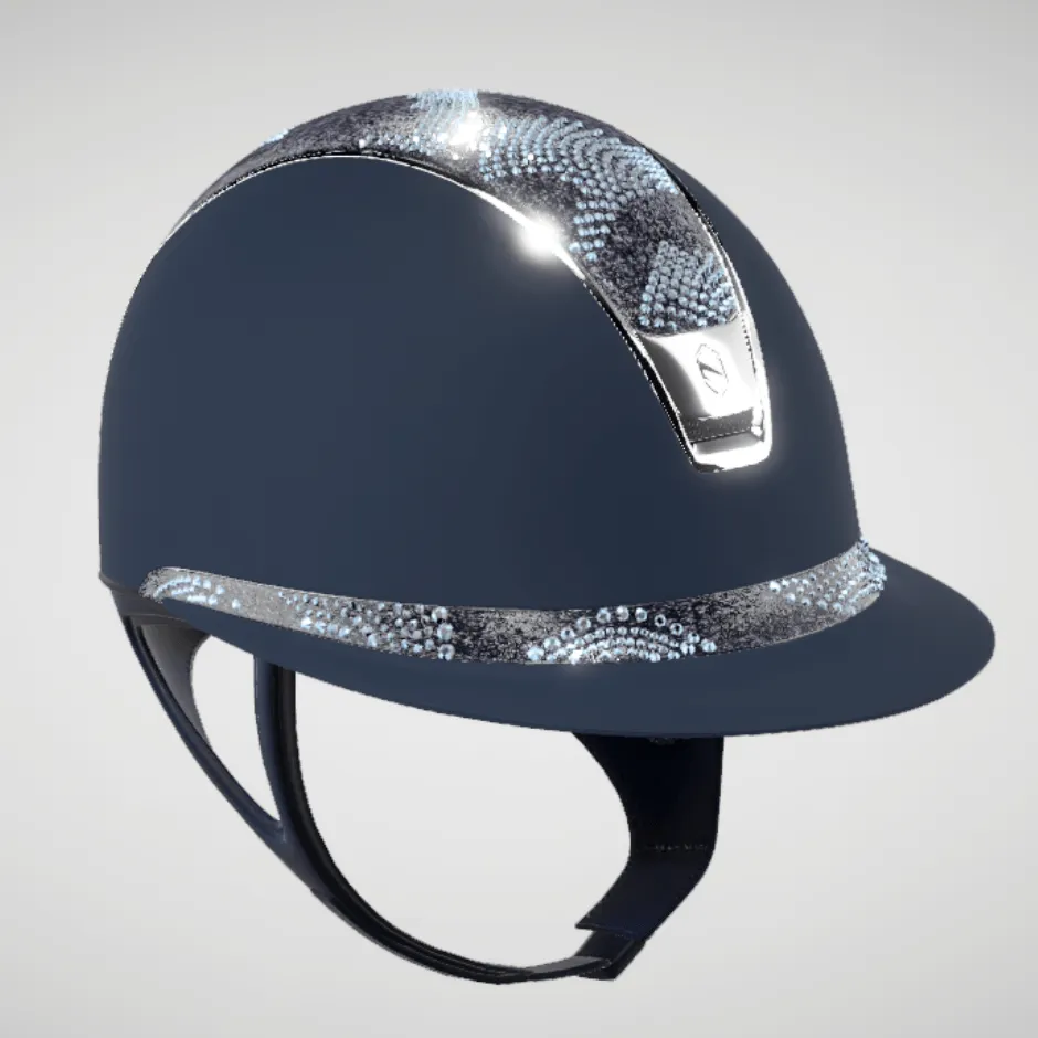 Samshield 2.0 Custom Miss Shield Shadowmatt Helmet - Navy with Blue Crystal Intarsia Top & Frontal Band