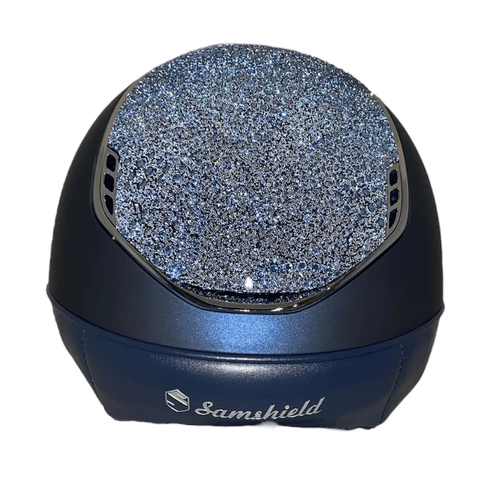 Samshield 2.0 Custom Miss Shield Shadowmatt Helmet - Navy with Blue Crystal Intarsia Top & Frontal Band