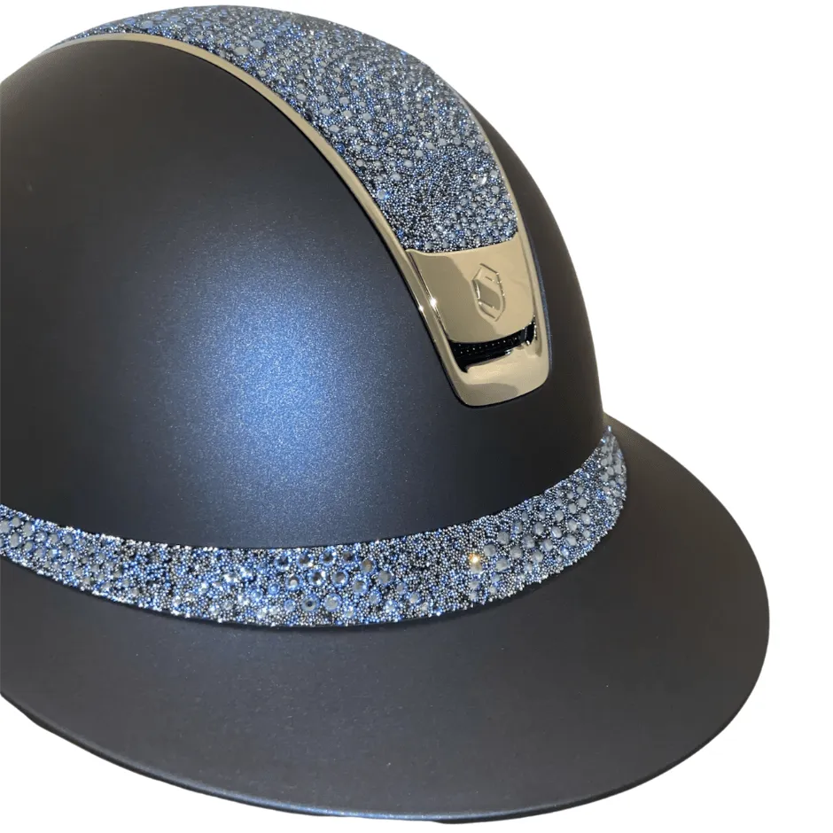 Samshield 2.0 Custom Miss Shield Shadowmatt Helmet - Navy with Blue Crystal Intarsia Top & Frontal Band