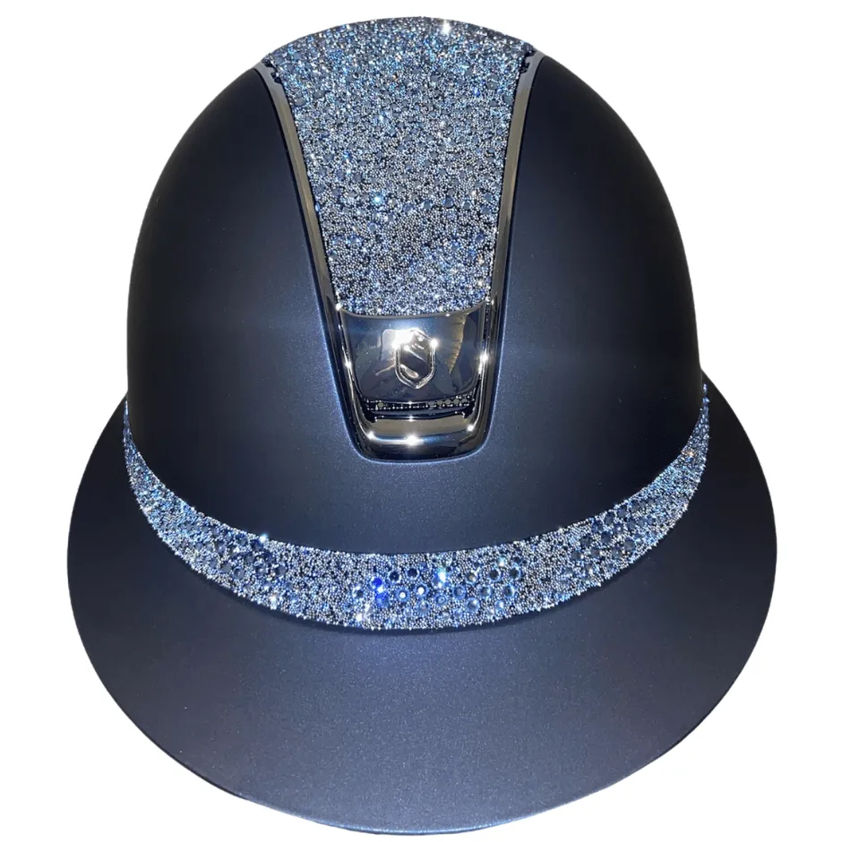 Samshield 2.0 Custom Miss Shield Shadowmatt Helmet - Navy with Blue Crystal Intarsia Top & Frontal Band