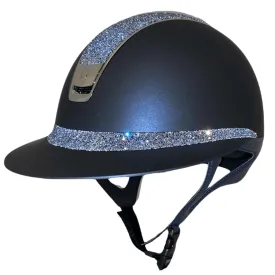 Samshield 2.0 Custom Miss Shield Shadowmatt Helmet - Navy with Blue Crystal Intarsia Top & Frontal Band