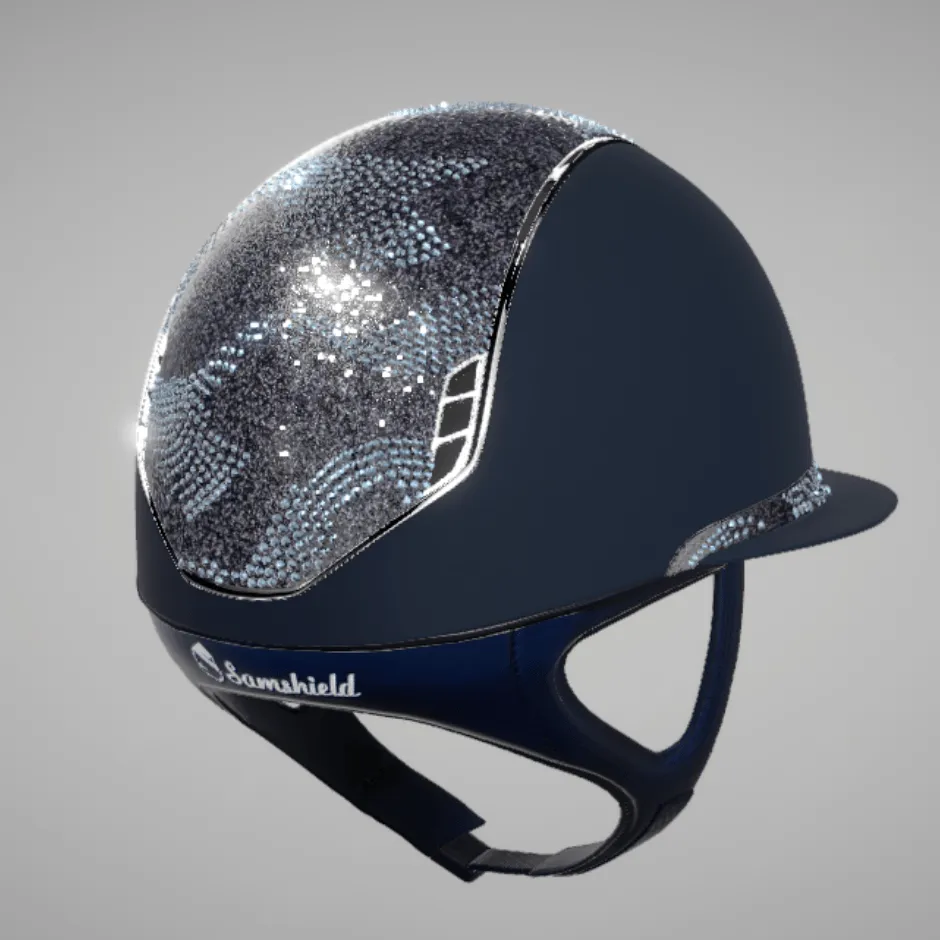 Samshield 2.0 Custom Miss Shield Shadowmatt Helmet - Navy with Blue Crystal Intarsia Top & Frontal Band